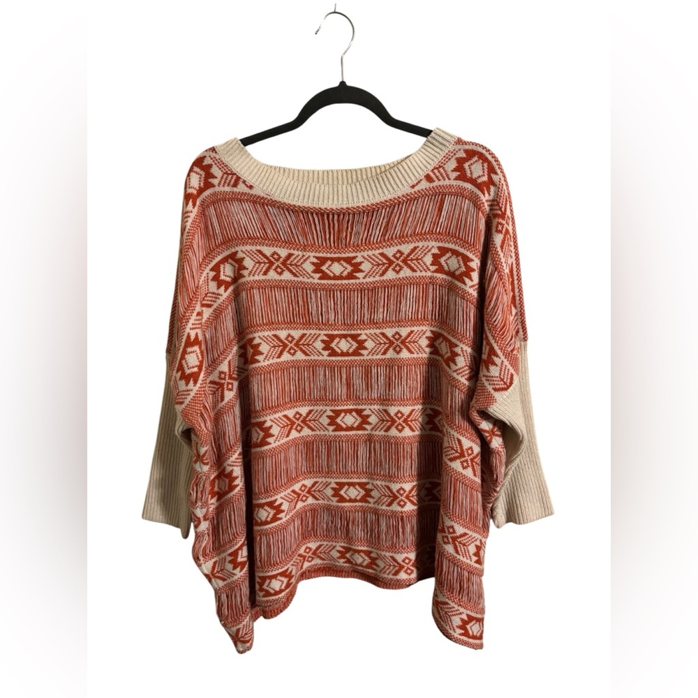 Folia Orange Tribal Print Woven Pullover Oversized‎ Sweater Size Medium/Large